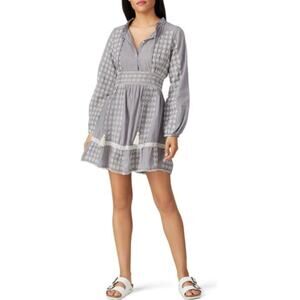 Area Stars Knit Fit Flare Mini Dress Gray White Embroidery Long Sleeve Small